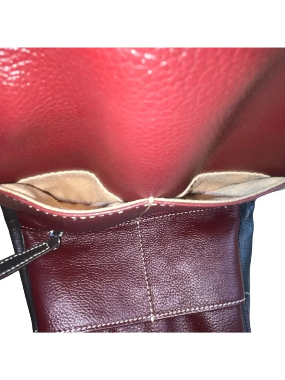 Women’s Burgundy Leather Multiple Compartments Sling Adjustable Straps Backpack